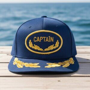 Vintage‎ Blue Captain Snapback Hat Unisex Adjustable Nautical 80s Style